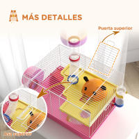 PawHut Jaula para Hámster Casa para Animales Pequeños con Cuenco Bebedero Rueda de Ejercicio Torre de Observación y Casita 34x27x25 cm Rosa - details 4