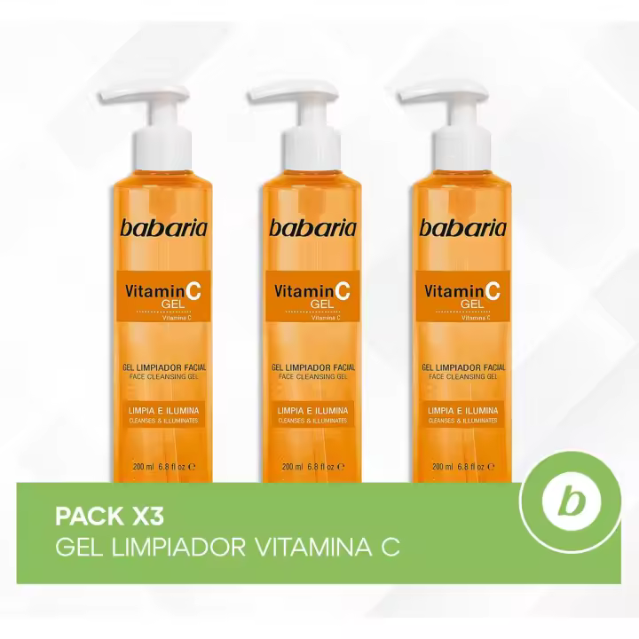 Babaria Pack 3x Gel Limpiador Vitamina C: Limpia, Desmaquilla e Ilumina tu Rostro con Efecto Luminosidad - 1