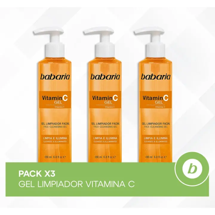 Babaria Pack 3x Gel Limpiador Vitamina C: Limpia, Desmaquilla e Ilumina tu Rostro con Efecto Luminosidad - 1