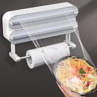 Dispensador de film transparente magnético, dispensador de papel de aluminio para cocina, 3 en 1, recargable, para montaje en pared, con soporte para toallas de papel para cajones de armarios de cocina del hogar - details 4