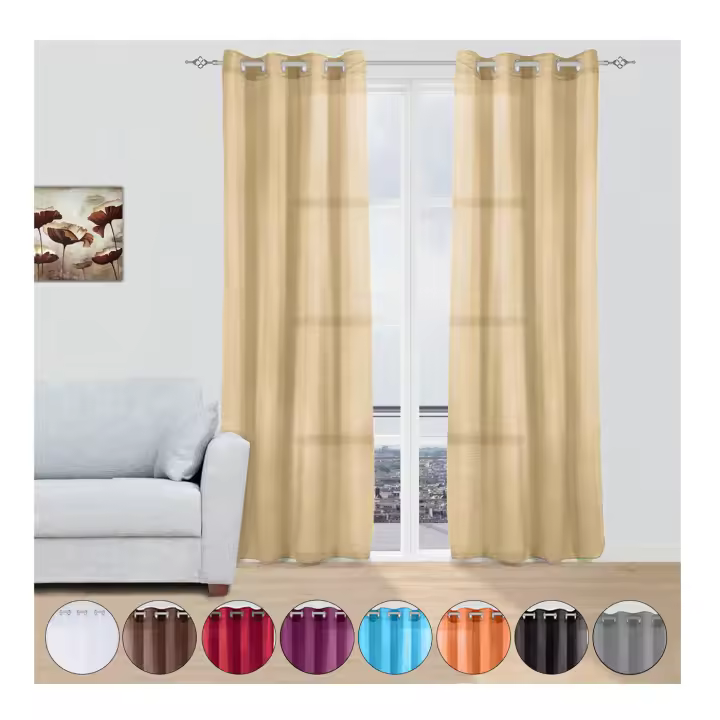 YUNIK HOME- Cortina para Ventana Dormitorio Translúcidas Visillos , Pack de 2 Piezas con Anillos Plateados para Ventana, 150 X 260 CM. Ideal para decorar las estancias de su hogar. comedor, habitación, cocina. - 1