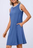 Vestido Mini Casual Sin Mangas Para Mujer Verano 2025 Estilo Suelto Cuello Redondo Decoración Sencilla Fibra Sintética - details 8