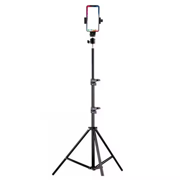 Trípode Soporte de luz, Trípode Soporte con Clip de teléfono móvil, Trípode Ajustable de 67-210 cm, trípode de rotación de 360° de fijación. Soporte Trípode Ajustable Máx Altura 2.1M  con Tornillo de 1/4 de Pulgada para Camara, Reflector, softbox, luz, Pa - 1