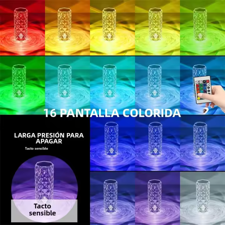 Lámpara De Mesa LED Con Proyector De Rosa Y 16 Colores Toque Luz Nocturna Romántica Decoración Para Hogar Y Bar USB Incluido - 1