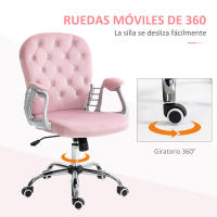 Vinsetto Silla de Escritorio Tapizada en Terciopelo Silla Giratoria con Altura Ajustable Reposabrazos y Decoraciones de Diamantes Carga 120 kg Silla para Estudio Dormitorio 59,5x60,5x93-103 cm Rosa - details 2