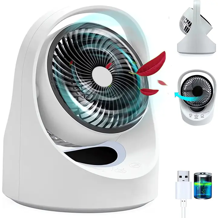 Memories Ventilador Mesa Silencioso, Ventilador Silencioso para Dormir, Ventilador Mesa Oscilante, Portátil Batería USB Luz Nocturna Dormitorio Escritorio Potente bajo Consumo Sobremesa,(blanco) - 1