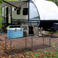 Outsunny Mesa Portátil con Patas de Aluminio Mesa de Beer Pong Plegable con Altura Ajustable en 3 Niveles para Jardín Barbacoa 240x60x54-70 cm Negro y Plata - details 7