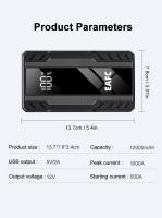 Arrancador de batería de coche de 1000 A, cargador de batería de 12 000 mAh, potenciador de batería de emergencia con iluminación LED, dispositivo de arranque para coches de 12 V - details 8