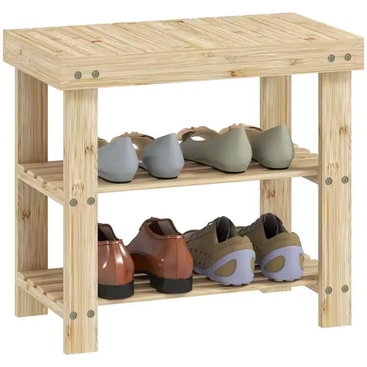 HOMCOM Banco Zapatero de Bambú Zapatero con Asiento Organizador de Zapatos de 3 Niveles para 4 Pares Zapatos para Entrada Salón Dormitorio 50x28x45 cm Natural - 1