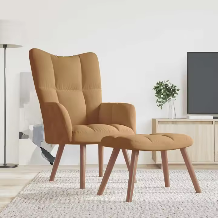 vidaXL Sillón de relax con taburete terciopelo marrón - 1