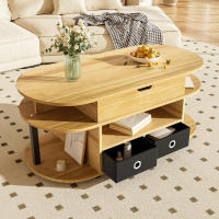 Mesa de Centro Moderna de Madera veteada con función elevadora, Espacio de almacenamiento y bolsillos de Tela Negra-Versátil, elegant y práctica para salones y despachos - details 6