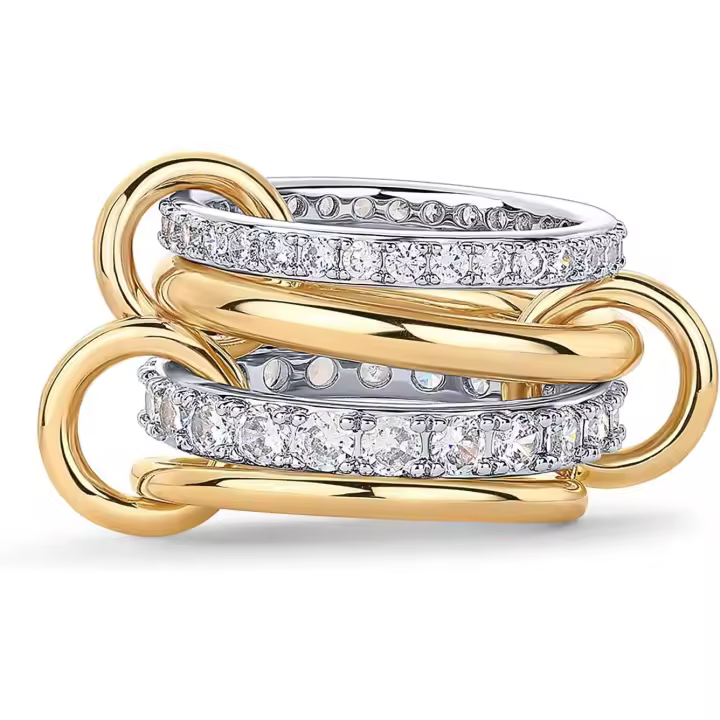 Quilates para Mujeres-Declaración de metales mixtos Pila de anillos múltiples-zirconia cúbica de dos tonos bandas - 1