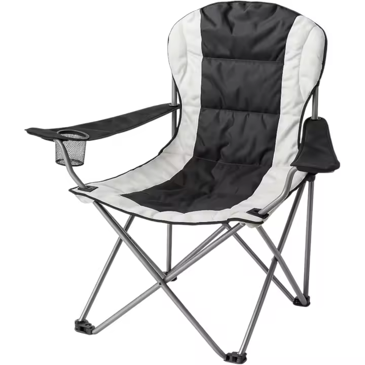 Silla Playa Camping Pesca y Caza Acolchada Plegable Cierre Tijera Estructura Acero con Epoxi anticorrosión y Tejido Oxford Azul, portavasos y Bolsa de Transporte. - 1