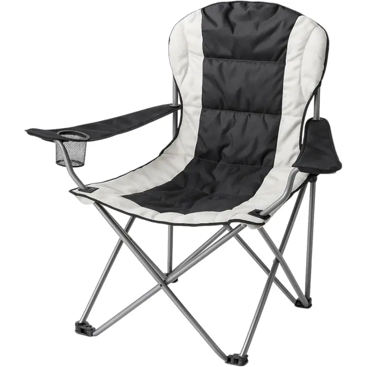 Silla Playa Camping Pesca y Caza Acolchada Plegable Cierre Tijera Estructura Acero con Epoxi anticorrosión y Tejido Oxford Azul, portavasos y Bolsa de Transporte. - 1