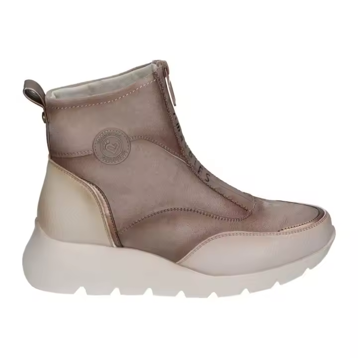 AMARPIES | Botines con Cuña Amarpies para Mujer – Botines en Color Crema con Efecto Desgastado – Botín con Cremallera – Textil – Para Invierno – Cómodo y Versátil – Modelo AMD27098 - 1