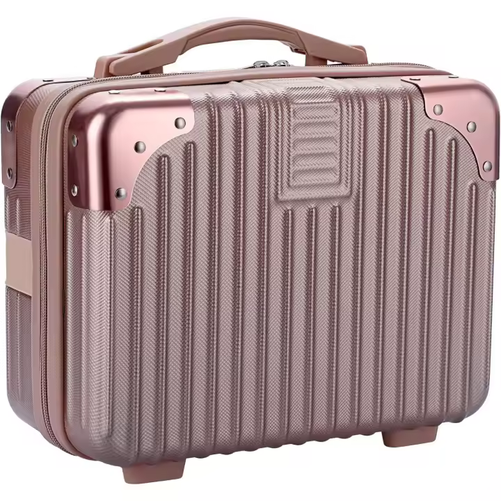 Estuche de viaje para maquillaje, Bolsa organizadora de cosméticos carcasa rígida con banda elástica, color Dorado y Rosa - 1