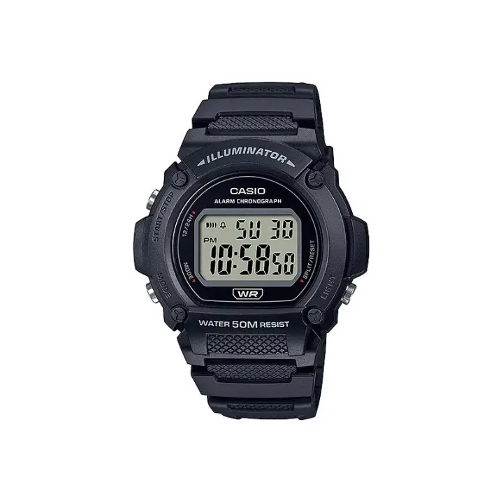 Reloj Digital Casio Hombre W-219H-1AVEF, Correa de Goma Negra, Alarma Diaria, Cronómetro y Calendario Automático - 1