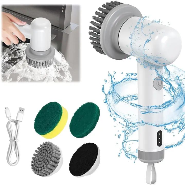 Cepillo eléctrico inalámbrico para limpieza con 3 cabezales, 2 velocidades, recargable, multifuncional, para limpiar azulejos, bañeras, ventanas, estufas - 1