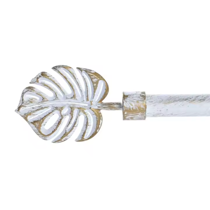 Dcasa Barra de cortina extensible de metal blanca minimalista para dormitorio vintage Hoja de 120-210 cm - 1