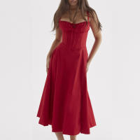 Vestido De Playa Para Mujer Con Estampado Floral Cuello Cuadrado Ajuste Frontal Y Abertura En Pierna Midi Polyester Sin Mangas Vestido De Noche - details 12