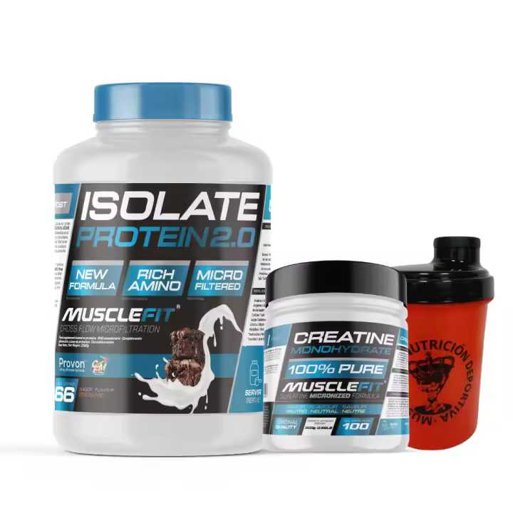 Pack Proteina ISO 2000g y Creatina 300g  - Musclefit + Shaker (regalo) | MuscleVip | Aumento Muscular - 1