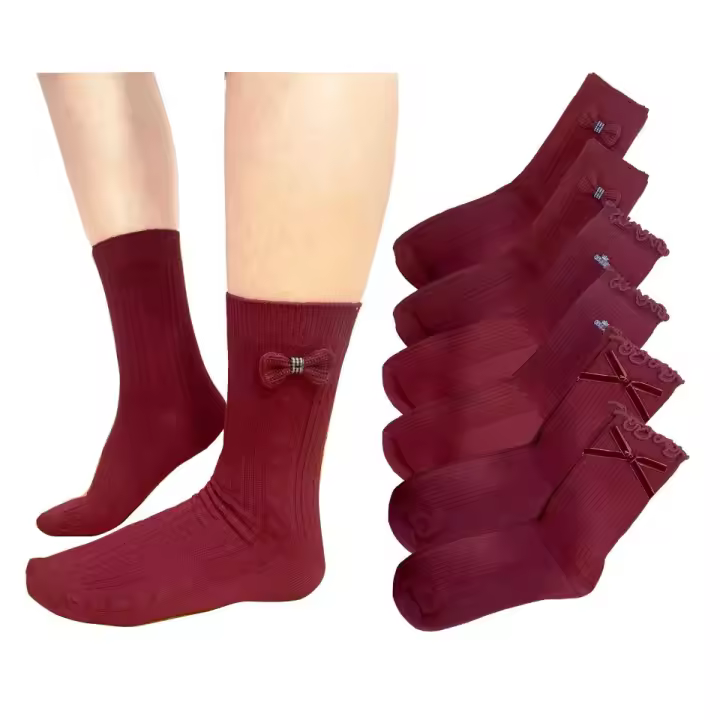 Calcetines para Mujer, Calcetines Cortos Colegiales Granate para Niños y Adultos - 1