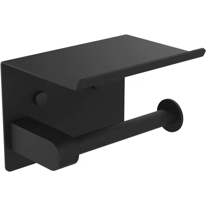 Portarrollos adhesivo para Papel higiénico, sin tapa, Con soporte para teléfono, inoxidable Maple, Negro - 1