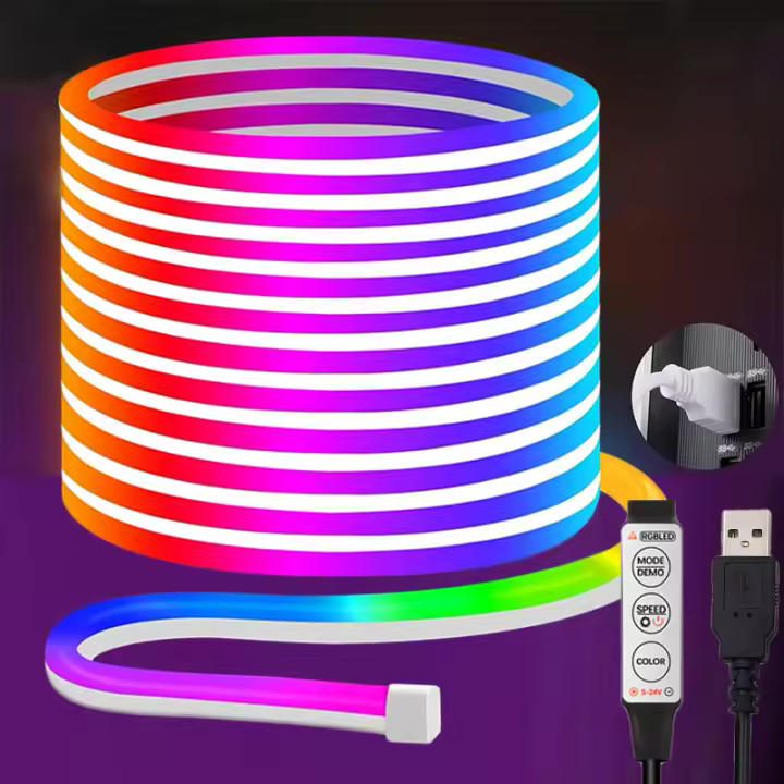 Tira De Neón LED RGB USB 1M 2M 3M 4M 5M 5V Para Decoración De Hogar Luz De Iluminación SMD3535 72LEDs/M Impermeable Para Dormitorio - 1