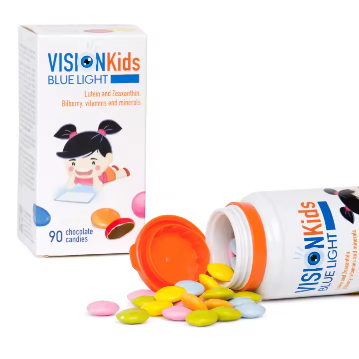 U.G.A. Nutraceuticals - VisionKids Blue Light - Suplemento alimenticio con luteína, zeaxantina, arándano negro y un complejo específico de vitaminas y minerales - Escudo para los ojos de los niños - Contra los daños de la luz azul - 1