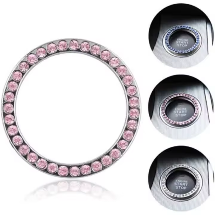 Anillo brillante para decoración de automóviles, accesorios para automóviles para mujeres, cubierta/pegatina con botón de arranque, anillo brillante para llave de encendido y perilla - 1