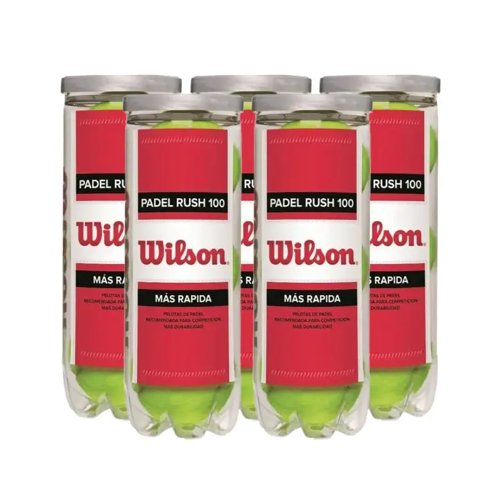 Wilson Rush 100 - Lote Pack 5 Botes, 15 Pelotas Padel, Color Amarillo, Menos Presión, Bote con Tapa, Más Duración - 1
