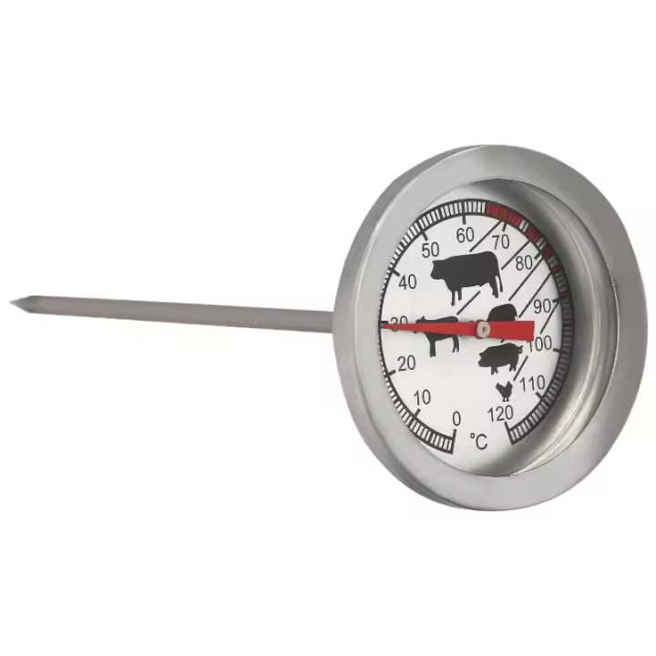 Termometro analogico para cocina, con sonda. ideal hornos, carnes, asados, etc. con indicador de temperatura optimo segun carnes - 1