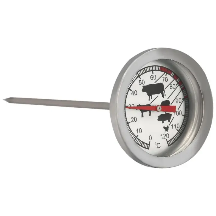 Termometro analogico para cocina, con sonda. ideal hornos, carnes, asados, etc. con indicador de temperatura optimo segun carnes - 1