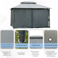 Outsunny Cenador de Jardín 3x4 m Marco Acero Gazebo con Doble Techo 6 Cortinas Laterales 8 Orificios de Drenaje Buena Ventilación para Fiestas Eventos - details 4
