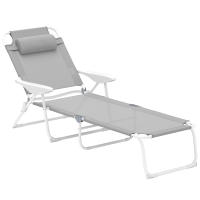 Outsunny Tumbona Plegable Tumbona Jardín Exterior con Respaldo Ajustable Reposacabezas Extraíble y Estructura de Metal Carga 120 kg para Terraza Piscina Playa 160x66x98 cm Gris - details 0