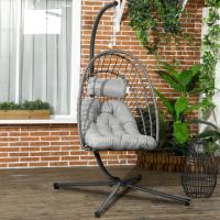 Outsunny Silla Colgante de Ratán Sillón Colgante Plegable con Cojín Reposacabezas y Marco de Acero Carga 100 kg para Interior y Exterior Gris Oscuro - details 1
