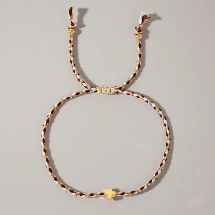 Pulsera De Mujer Bohemia Con Cordón De Algodón Y Plata De Oro 18K En Cobre Moda Y Joyería Colores Variados - 1