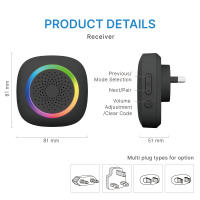 Timbre inalámbrico a Batería, éxito de 400 m, timbre inalámbrico RGB para Exterior, resistant to Agua IP66, 5 niveles de volumen (0-110 dB) y 60 melodías, ajustado para el hogar, el Hotel, La Oficina, Emergencias, etc. - details 2