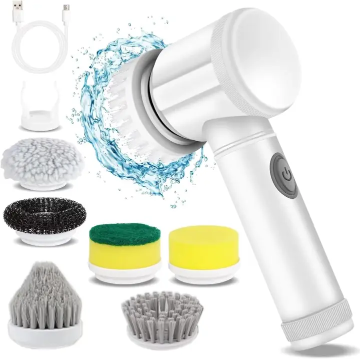 Fregadora giratoria eléctrica: limpiador de ducha para limpiar la bañera y la cocina con 5 cabezales de cepillo de limpieza eléctricos - 1