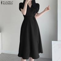 Vestido De Verano Elegante ZANZEA Para Mujer Moda OL Trabajo Corto Manga Vestido Casual Sólido A-Line Kaftan Sarafans Robe Femme - details 11