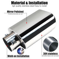 Tubo De Escape Rectangular Cromado De Acero Inoxidable 1/2Pcs Inlet 2.36" Outlet 5.5" Long Para Automóviles Accesorios De Coche - details 5