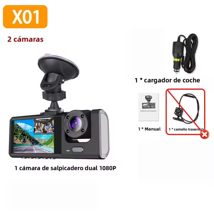 Cámara De Coche Con 3 Canales Pantalla IPS De 2 Pulgadas Grabadora De Video 1080P Con Visión Nocturna IR DVR Para Coche - 1