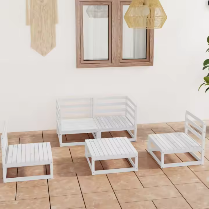 vidaXL Set de salón de jardín de 5 pzas blanco madera maciza de pino - 1