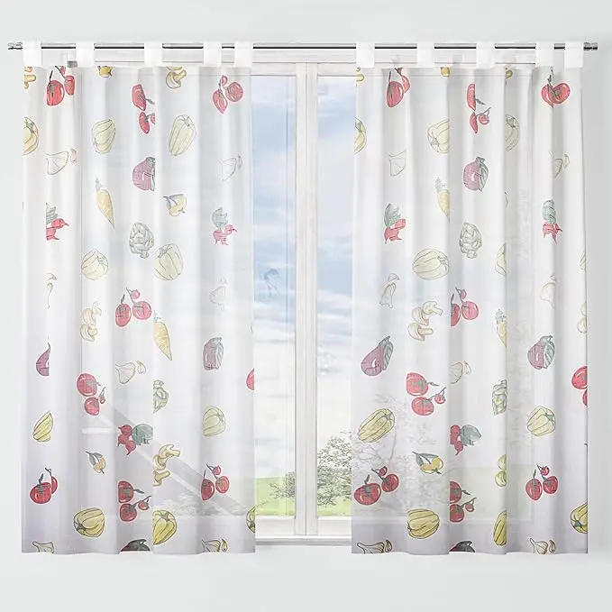 TODOBIEN STORE - Cortina de Cocina Translúcido Estampado, Visillo Transparente para Cocina, Comedor, Marco de Puerta Tejido Gasa Fina - 1
