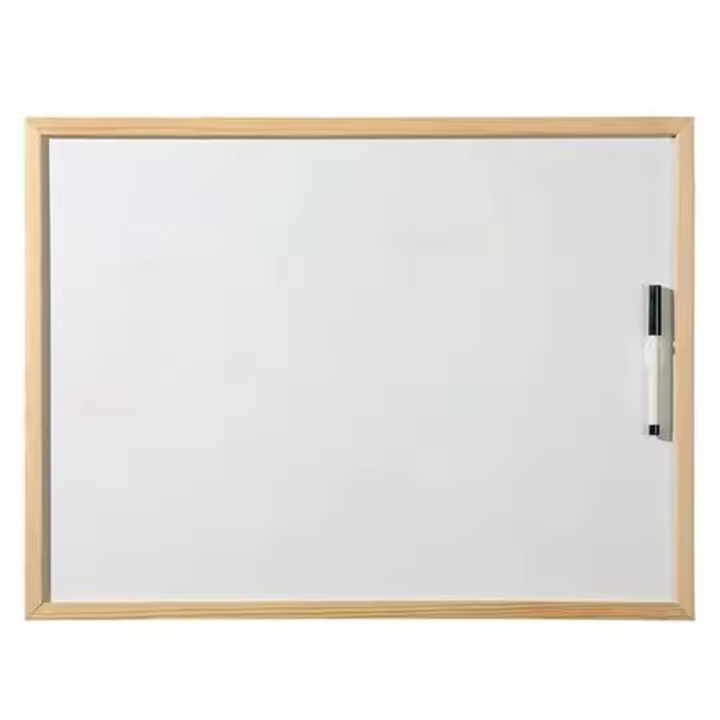 Tradineur - Pizarra blanca con marco de madera, incluye rotulador, fácil de borrar, ligera, ideal para colegios, tiendas, hogares, oficinas, 60 x 90 cm - 1