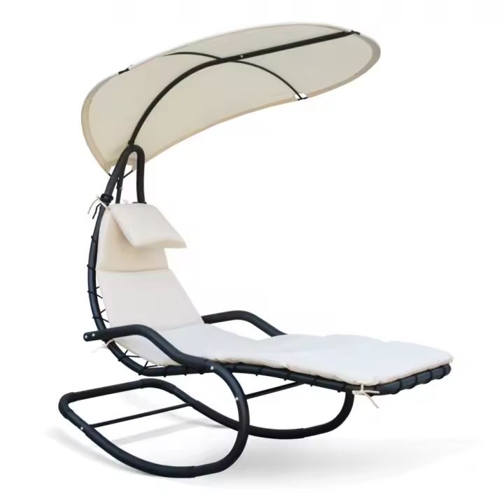 Mediawavestore Sillón Mecedora de Suspensión KELLY para Jardín con Cojín y Sombrilla - Diseño Ergonómico y Curvo, Cojines Acolchados Incluidos - 1