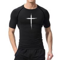 Camiseta De Compresión Para Hombres Con Estampado Cruzado Deportiva Para Gimnasio Correr Y Running Camiseta Básica De Deporte Quick-Drying Polyester Talla Verdadera - details 3