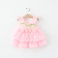 Vestido De Princesa Para Bebé Niña 0-3 Años Vestimenta Veraniega Dulce Con Tul Sin Mangas Adecuado Para Bodas Y Fiestas - details 1