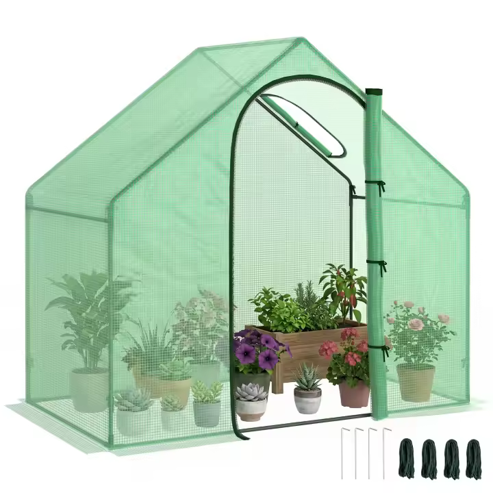 Outsunny Invernadero Pequeño Invernadero de Exterior con Ventana Puerta con Cremallera Marco de Acero y Cubierta de PE 140g/㎡ para Cultivar Tomates Plantas Flores 180x100x168 cm Verde - 1