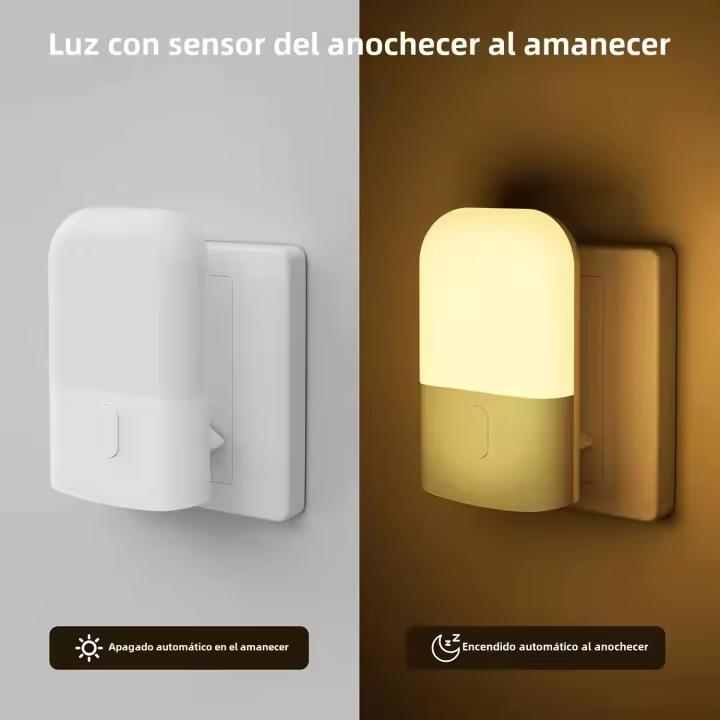 Juego De 1/2 Luces Nocturnas LED Inteligentes Mini Luz Blanca Cálida Ajustable Sensor De Luz Plug-In Para Dormitorio Baño Cocina - 1